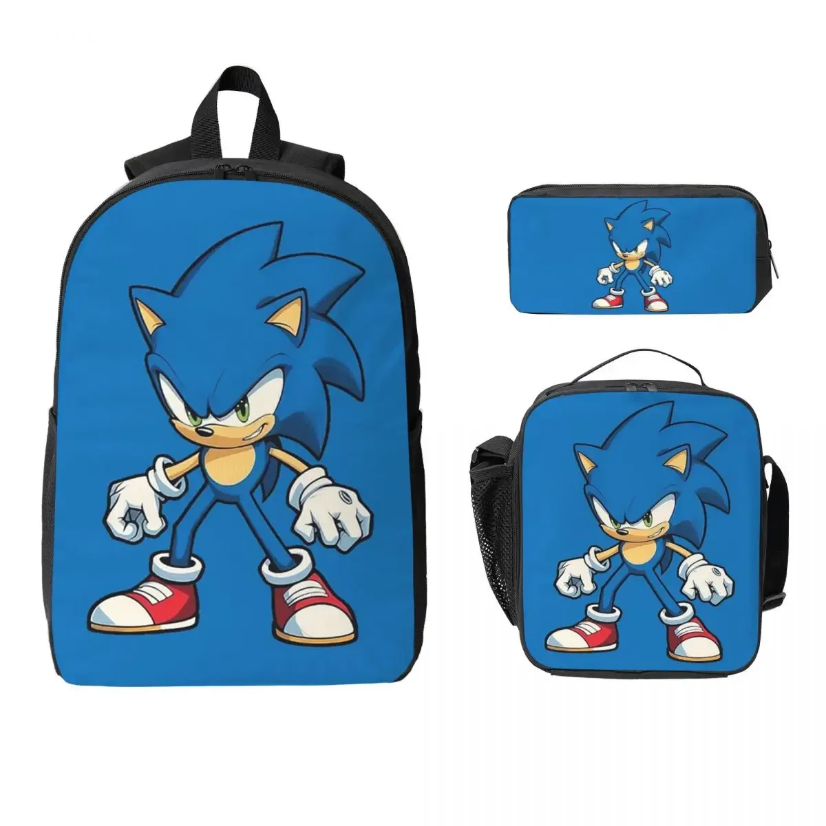 sac à dos shadow the hedgehog pour garçons et filles, sac d'école, sacs à bandoulière pour ordinateur, sac à déjeuner isotherme 3ps, trousse à crayons