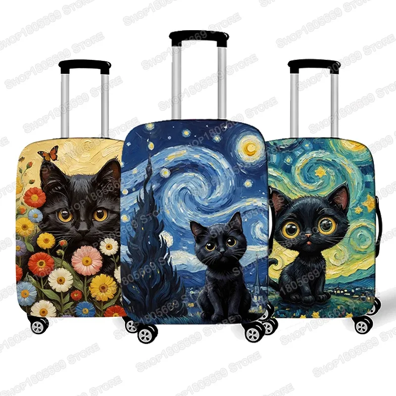 peinture à l'huile van gogh chat noir housses de bagages pour voyage la nuit étoilée housses de valise boîtier