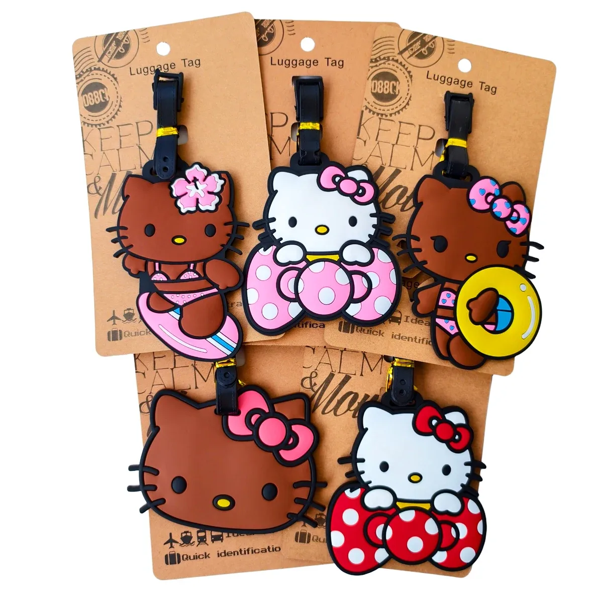 étiquette de bagage chat mignon pour filles, porte-adresse et porte-billets portable pour valise de voyage