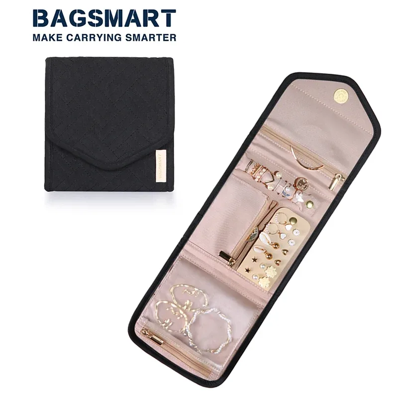 BAGSMART-Rouleau de Bijoux Pliable pour Femme, Valise de Voyage, Bagues, Colliers, Boucles d'Oreilles, Bracelets, 150.-