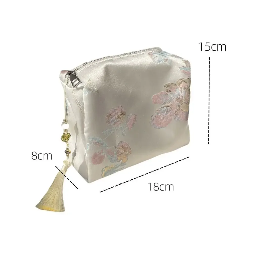 pochette cosmétique respirante en polyester, broderie florale style chinois, fermeture éclair, sac de rangement pour voyage