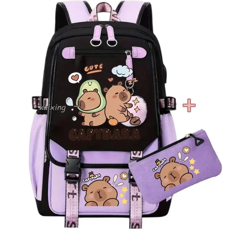 Sacs à dos 2 pièces, ensemble Kawaii Capybara, légers, respirants, grande capacité, pour l'école, pour femmes et hommes, pour les voyages, meilleurs cadeaux