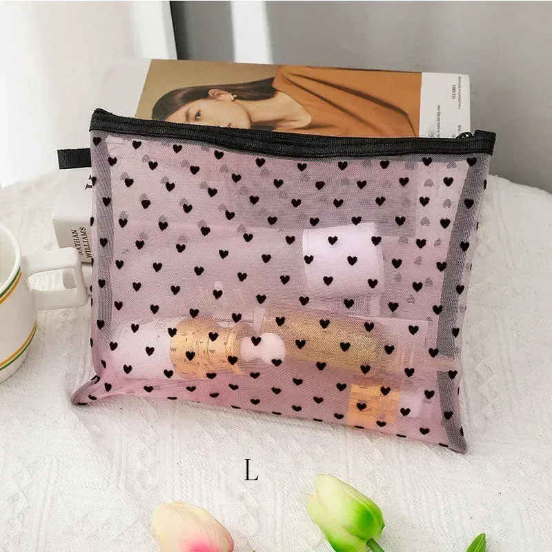 sacs à cosmétiques transparents en maille, 1 pièce, petit grand sac de maquillage noir pour femmes, organisateur de toilette de voyage, pochette de rangement de rouge à lèvres, trousse à crayons