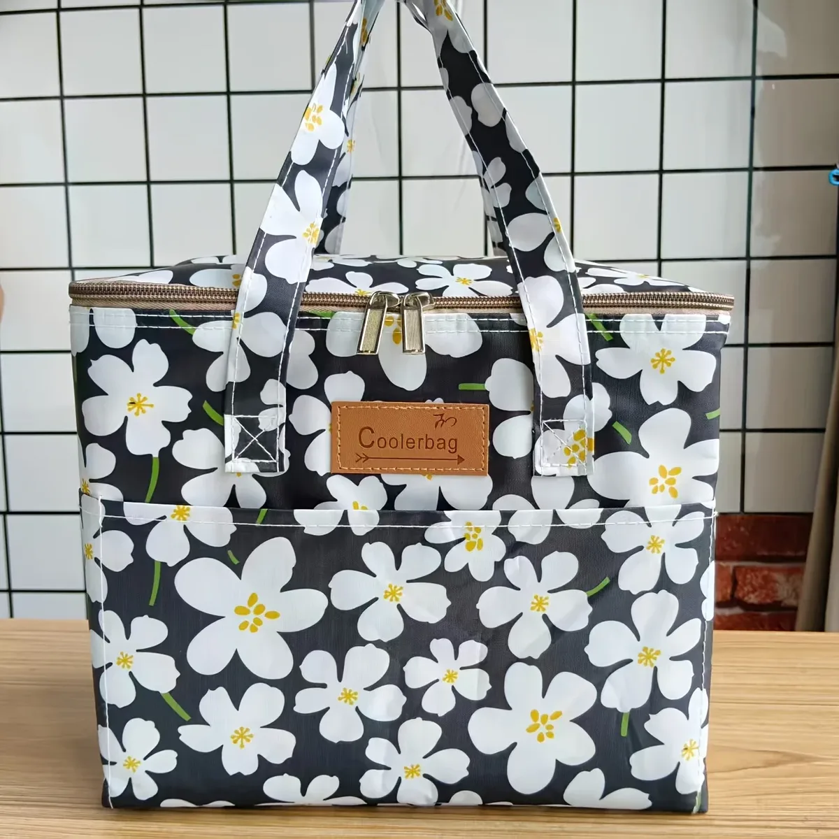 sac isotherme carré portable d'extérieur en tissu oxford imprimé à quatre poches, grande capacité, sac fourre-tout thermique multifonctionnel