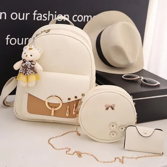 ensemble de sac à dos en cuir pour femme, portefeuille, porte-cartes, mode, nouveau, 3 pièces
