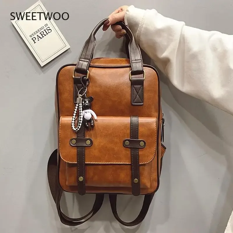 Sacs à dos antivol pour femmes, sacs d'école marron pour adolescentes, sac à dos en cuir pour ordinateur portable vintage, grand sac à dos de voyage imperméable