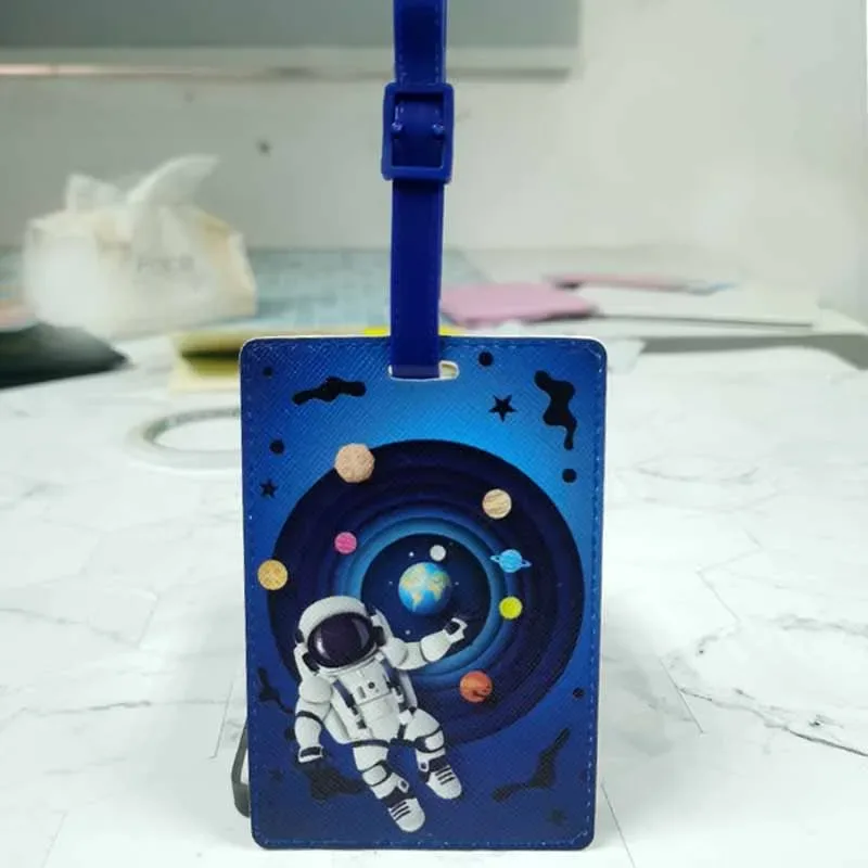 étiquette de bagage d'astronaute spatial mignon, accessoires de voyage pour femmes et hommes, valise en pu, porte-adresse d'identification, étiquette d'embarquement pour bagages, étiquette portable