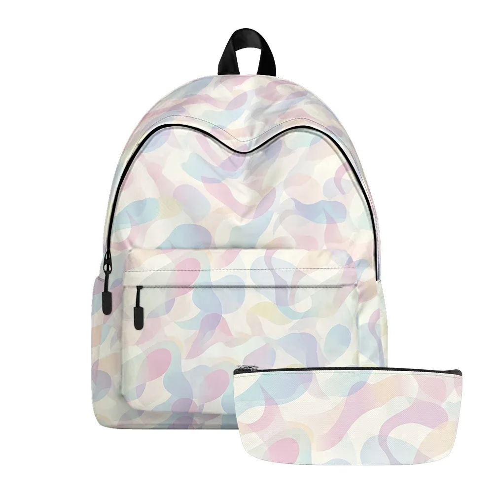 sac à dos imprimé vague abstraite pastel, sacs à crayons, sangles réglables, léger et durable, sac à dos de voyage scolaire, ensembles pour adolescents