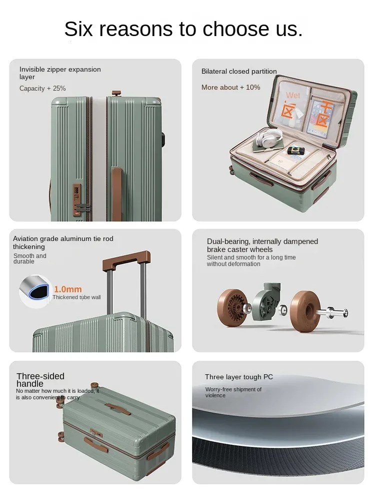 nouvelle valise extensible 2026 de 30 pouces, grande capacité, rangement profond, matériau pc, compartiment 3:7, valise cabine de 20 pouces