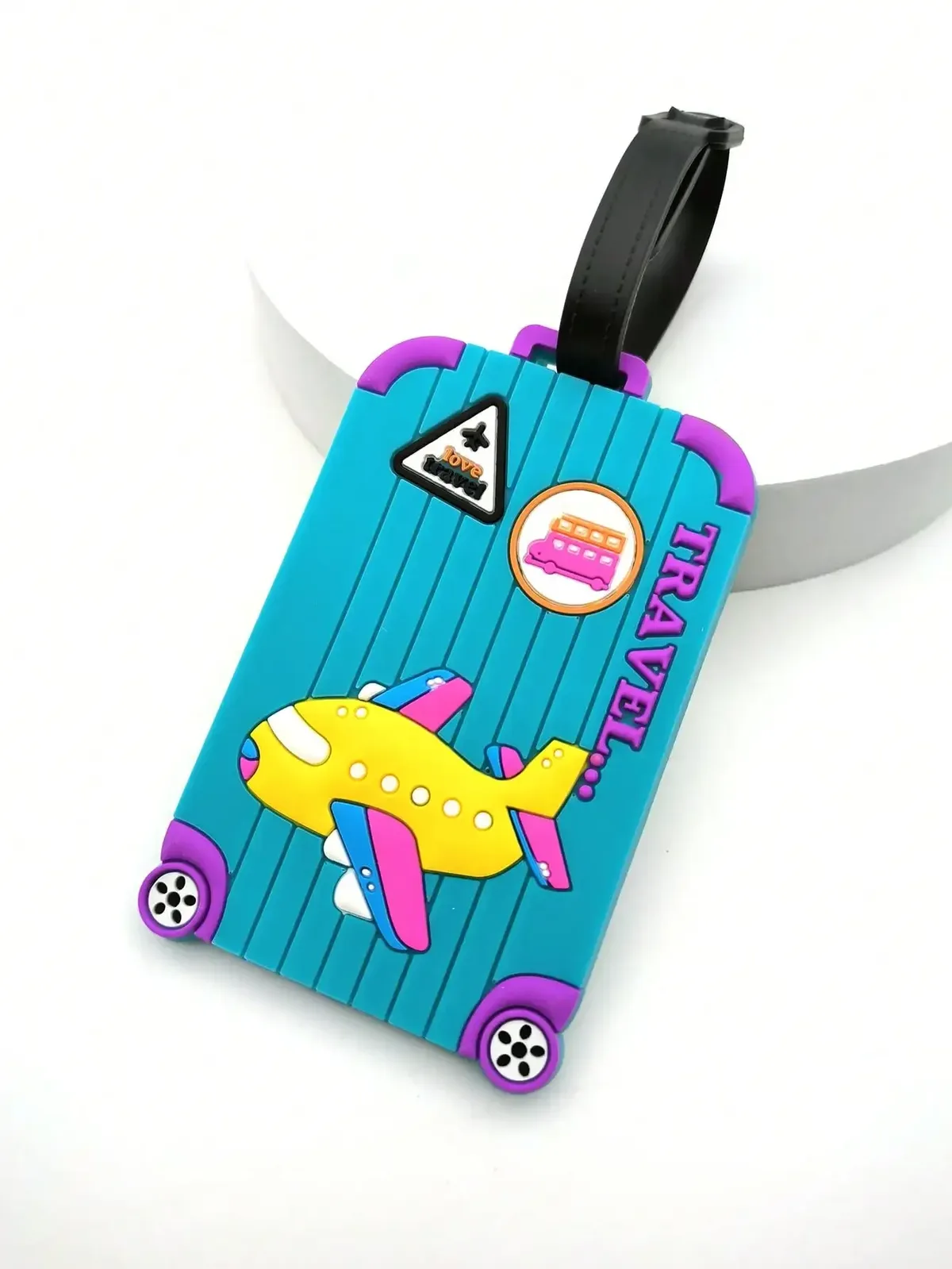 étiquette de bagage en pvc multicolore, conception d'avion créatif, étiquette suspendue de prévention des pertes essentielles de voyage pour hommes et femmes, 1 pièce