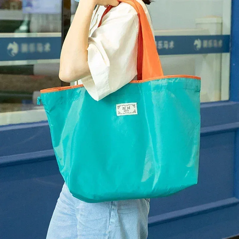 sac de courses réutilisable, sac de rangement écologique pliable de grande capacité avec cordon de serrage, sac à bandoulière décontracté pour le shopping, 1 pièce