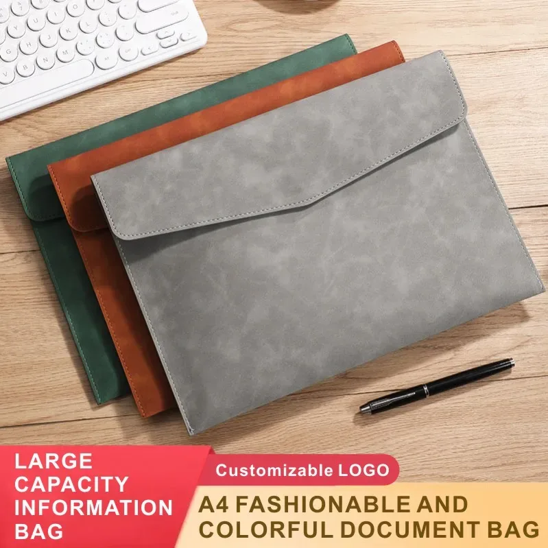 sac de documents en cuir pour entreprise, sac de rangement multifonctionnel a4 avec fermoir, sac pour ordinateur portable simple et imperméable