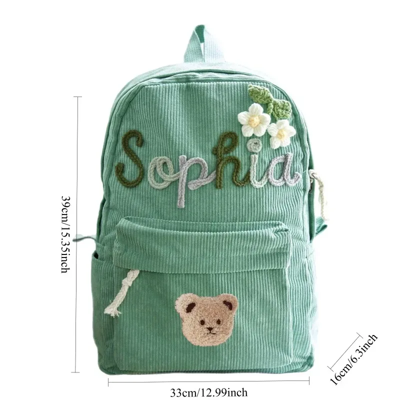 1 pièces sac à dos personnalisé grande capacité cartable en velours côtelé fait à la main nom unique personnalisé multicolore corde fil couleur décoration