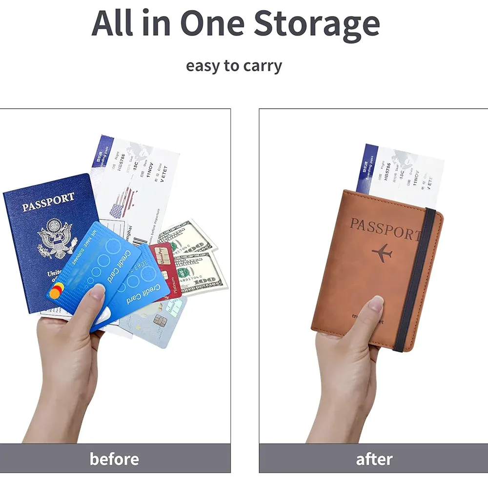 porte-passeport, couverture de passeport avec emplacement pour cartes de crédit, étui portefeuille pour passeport, indispensable pour les voyages, blocage rfid, en cuir, pour voyage a