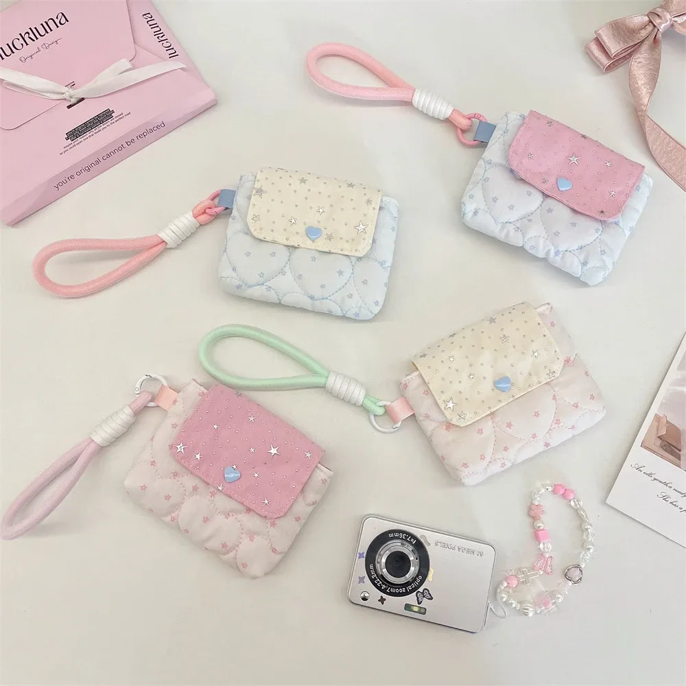 nouveau modèle style ins kawaii, sac de rangement souple et mignon pour cartes, appareil photo ccd et écouteurs, avec design à boutons, idéal pour transporter, cadeaux