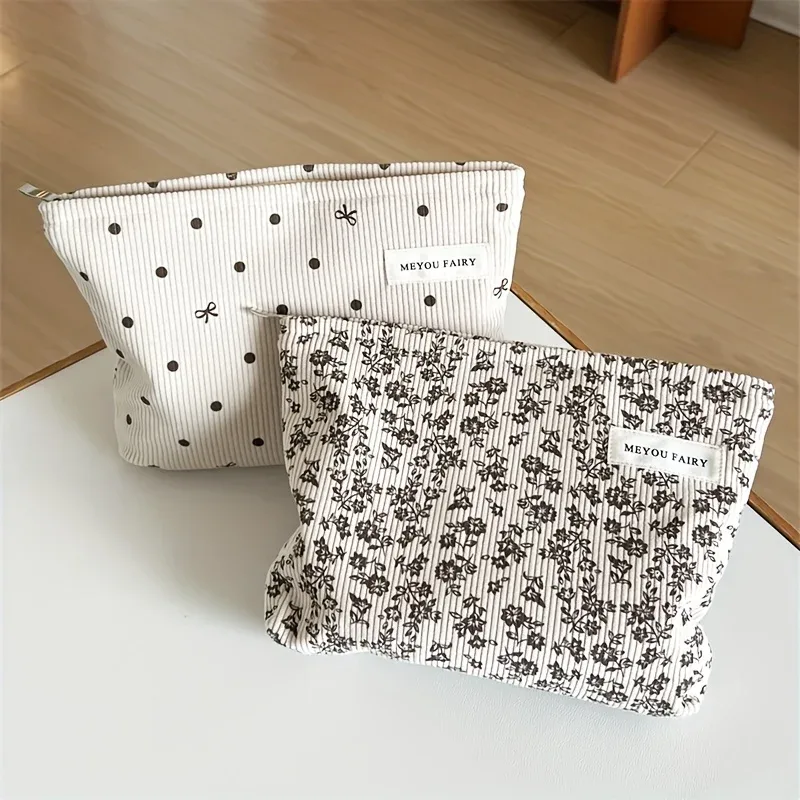 Grand sac de maquillage de style minimaliste pour femme – Sac de rangement de voyage élégant à fermeture éclair avec motif d'arc, sac à main durable