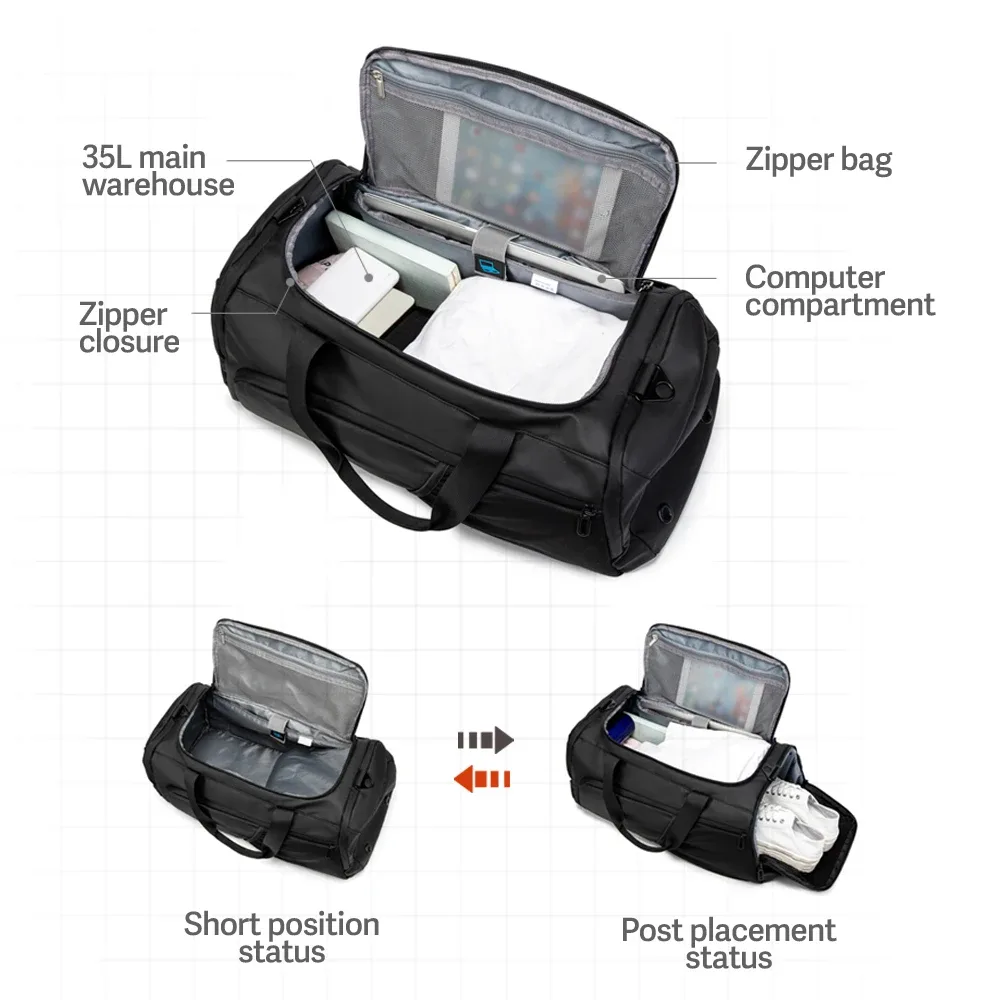 sac de sport imperméable à l'eau, sac de week-end de voyage pour hommes et femmes, sacs de sport de nuit, séparation sèche et humide