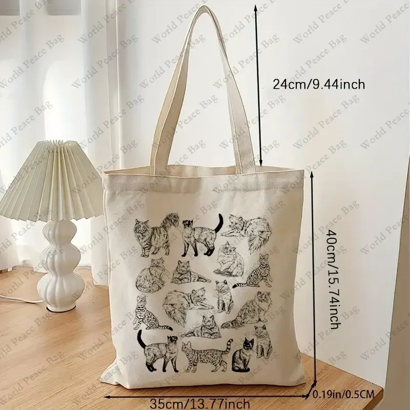 sac fourre-tout en toile à motif de chat mignon, sac de rangement léger et polyvalent simple eco shopper bga, sac de plage, fourre-tout pour femmes