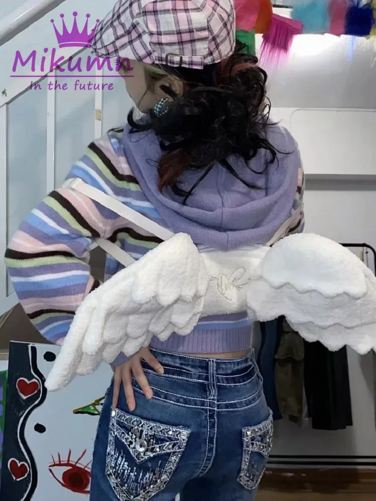 Mikumn – sac à dos en peluche ailes d'ange blanches, uniforme japonais Y2k Kawaii mignon Lolita JK, sac de Cosplay pour fête/cadeau d'anniversaire/école