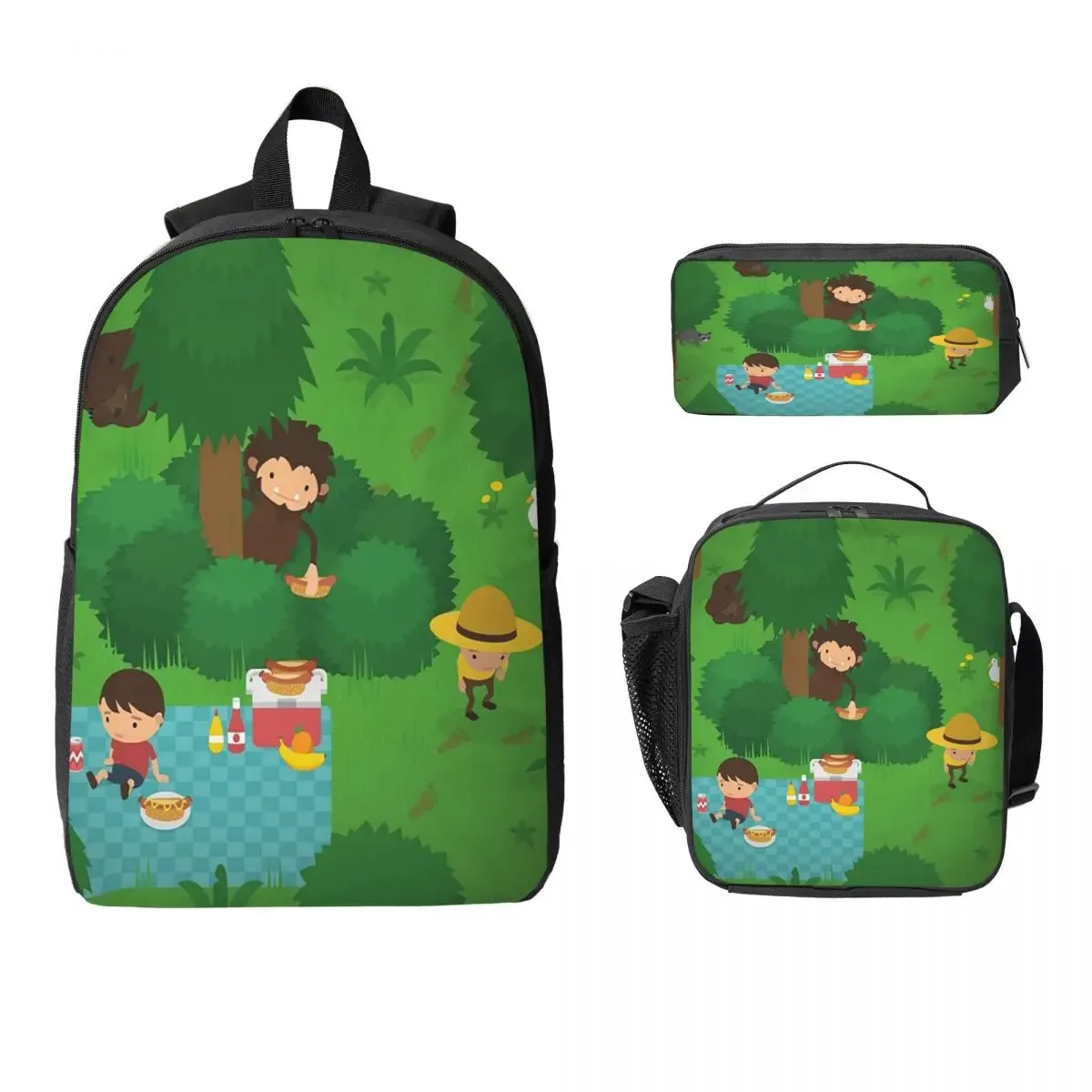 sneaky sasquatch affiche sac à dos étudiant garçons filles bookbag sac d'école ordinateur portable sacs à bandoulière 3ps sac à déjeuner isolé trousse à crayons