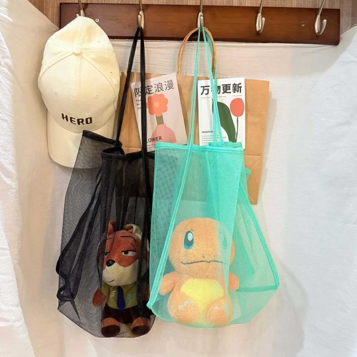 sac de plage en maille 1 pièce, grande pochette cosmétique, sac de plage familial pour jouets et essentiels de vacances