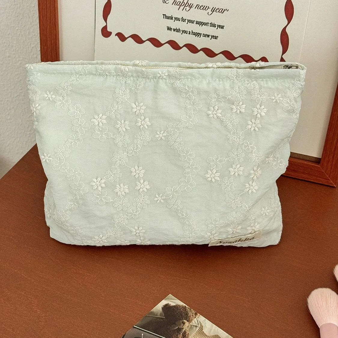 sac de rangement portable haut de gamme pour rouge à lèvres et soins de la peau yt, grande capacité, motif floral tridimensionnel, sac de maquillage