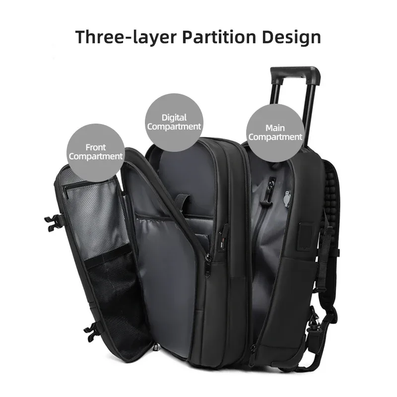 sac à dos de voyage à roulettes avec pompe de compression sous vide pour homme, sac à dos à roulettes, bagages à roulettes pour emporter en cabine