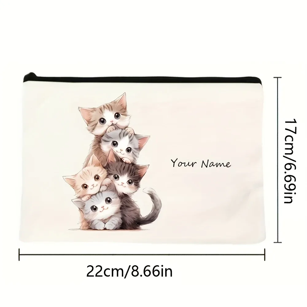 pochette de maquillage personnalisée en polyester avec motif de chat mignon - pochette cosmétique à fermeture éclair, étui de rangement pour articles de toilette portable et durable unisexe