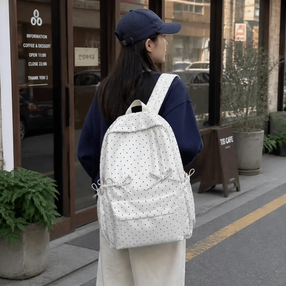 sac à dos tendance à pois avec nœud, grande capacité, minimaliste, léger, durable, pour étudiant, cadeau