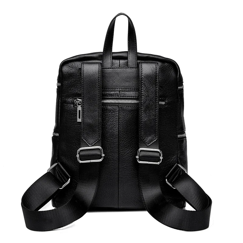 sac à dos noir en cuir véritable, sac pour femme en cuir de vache de style simple, sac à bandoulière simple et double, sac de travail et de shopping