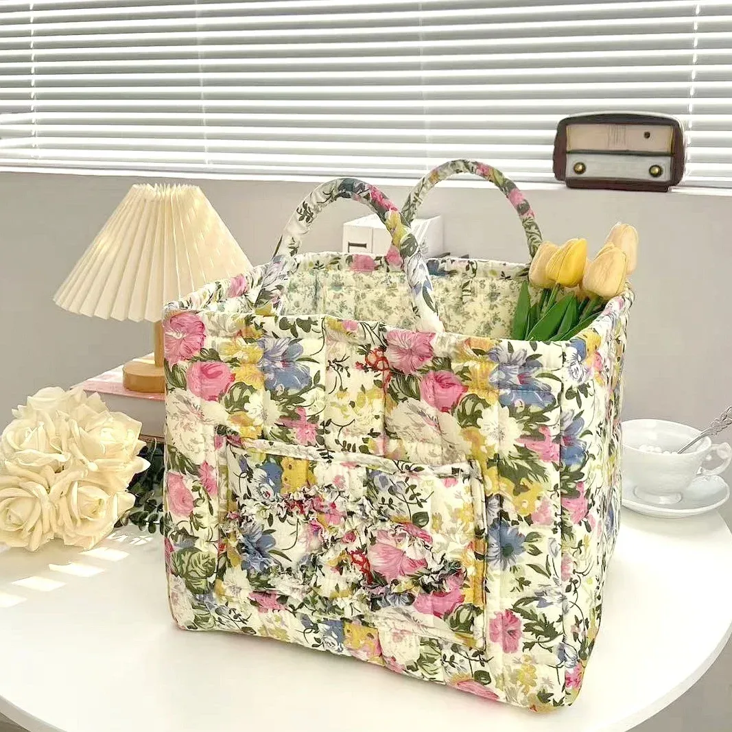 panier de rangement à motifs floraux pour femmes, paniers à linge doux en tissu de grande capacité avec poignées faciles à transporter, sac fourre-tout de voyage