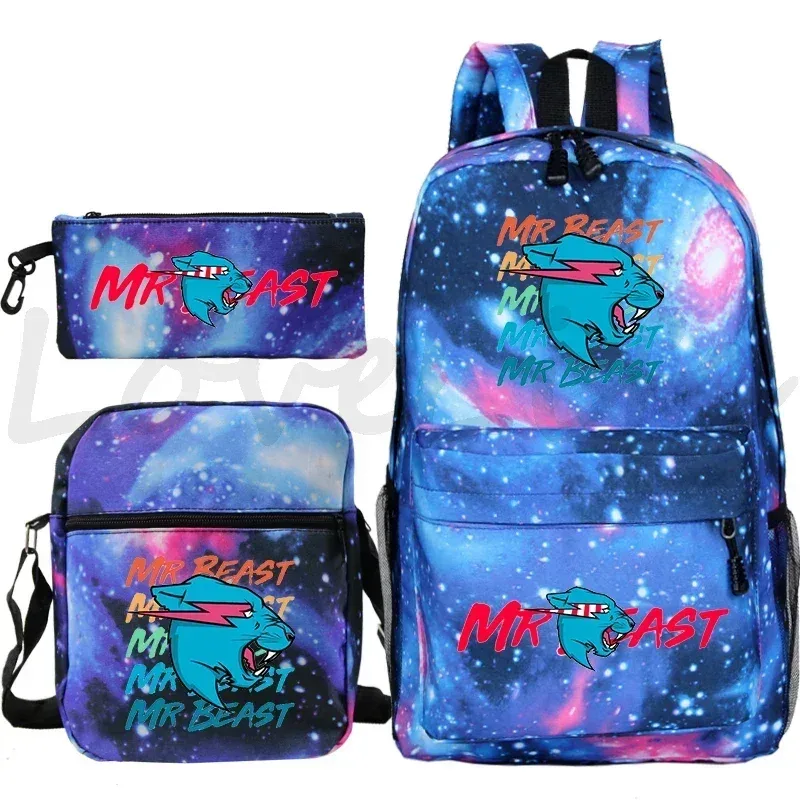 sac à dos d'école mr beast lightning cat pour garçons et filles, sacs d'école 3 pièces/ensemble, sac de voyage, sac à dos imprimé mr beast, mochila pour enfants, cadeau