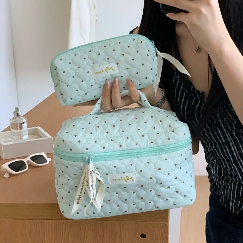 sac à cosmétiques à pois pour femmes, sac à main de voyage, organisateur de maquillage, sac de rangement de grande capacité, trousse de toilette, étui de maquillage, mode coréenne