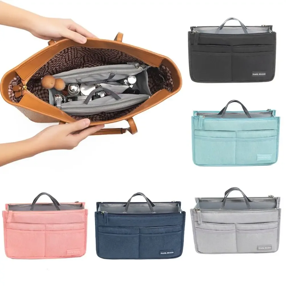 trousse de toilette de voyage portable en polyester, sac à cosmétiques étanche à double fermeture éclair, organisateur de sac d'insertion de grande capacité