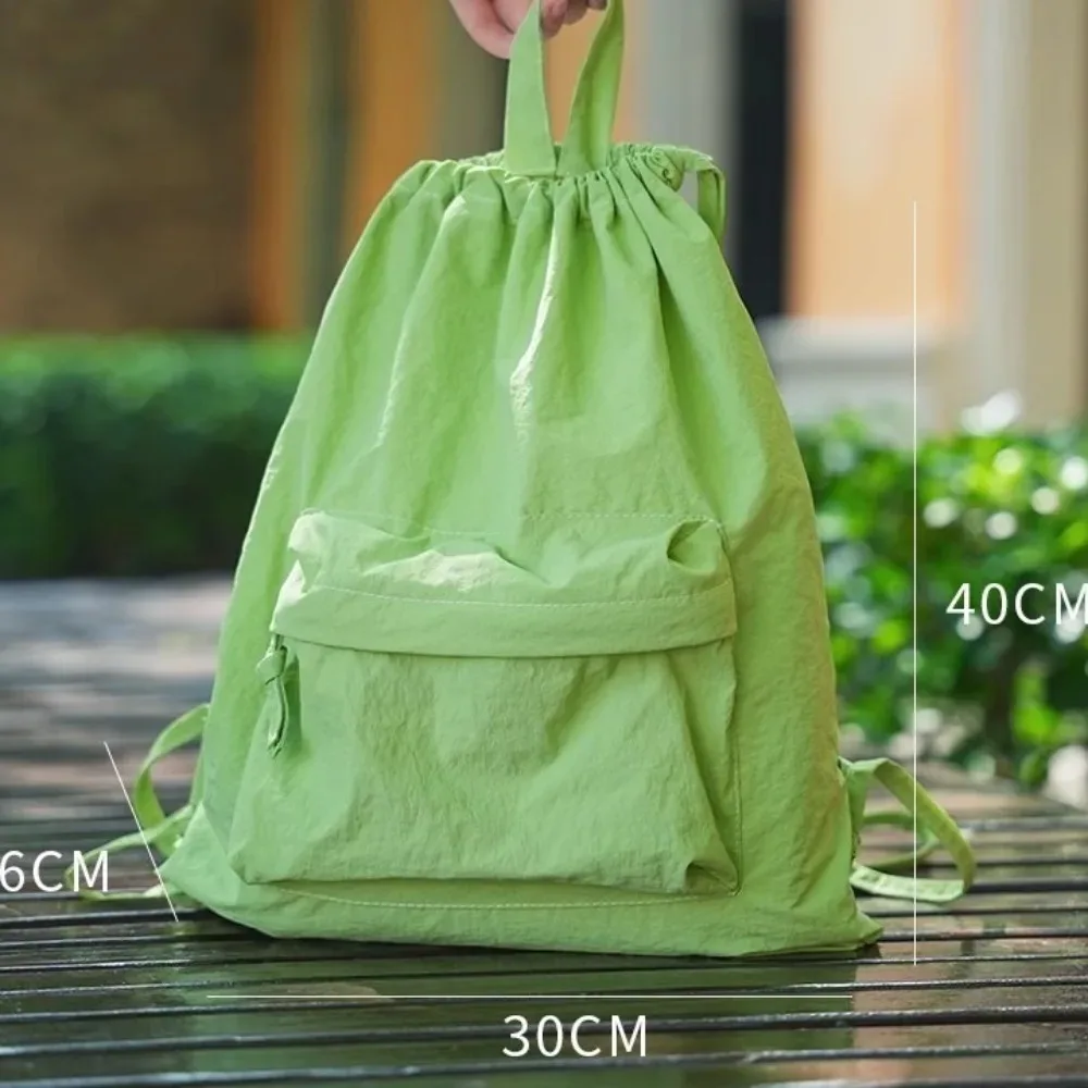sac à dos portable en nylon avec cordon de serrage, grande capacité, couleur unie, sac à dos décontracté pour les épaules, petit sac de sport