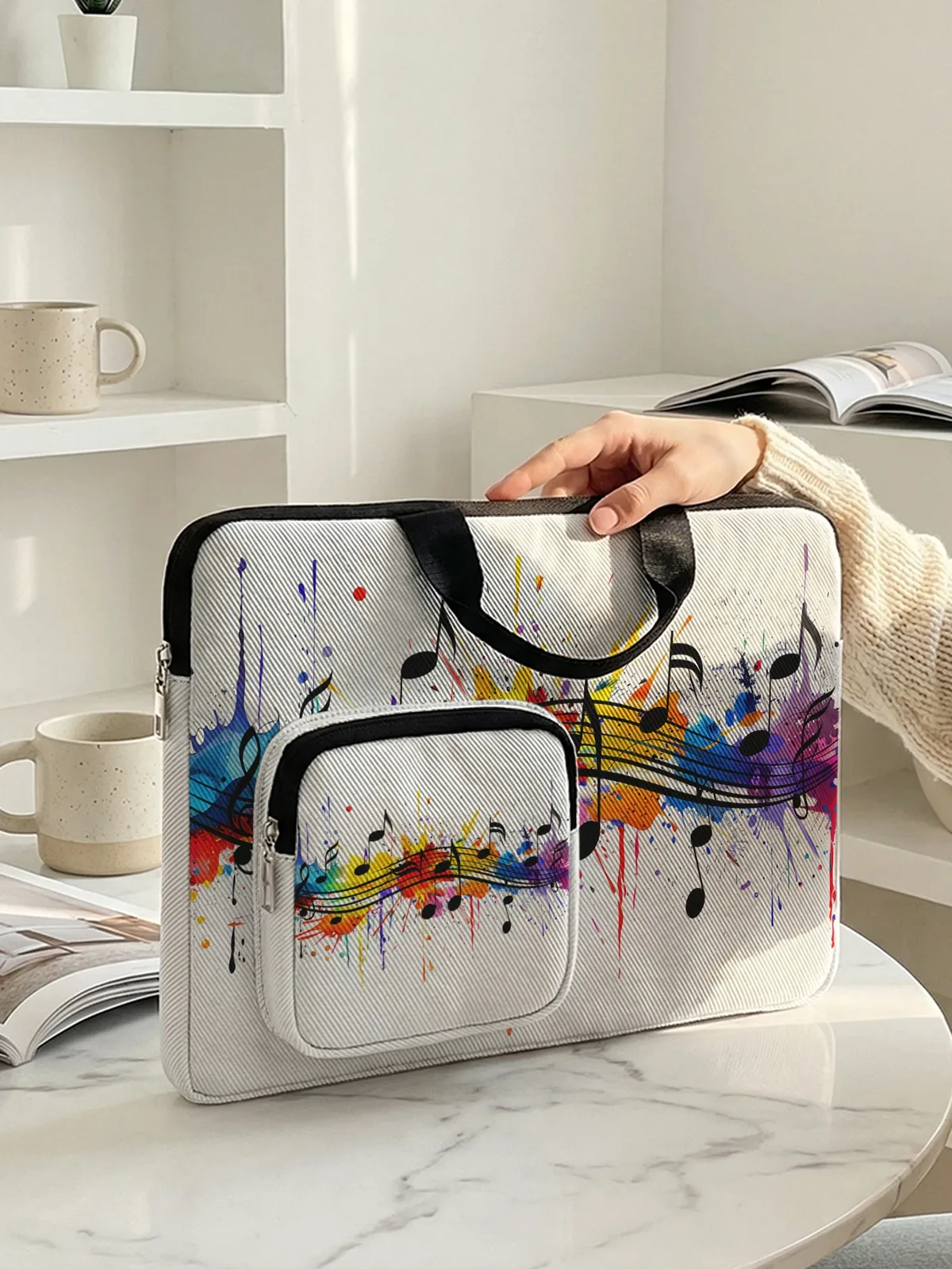 sac à main pour ordinateur portable rainbow splash music note avec poche supplémentaire, étui antichoc pour ordinateurs portables de 13 à 15,6 pouces