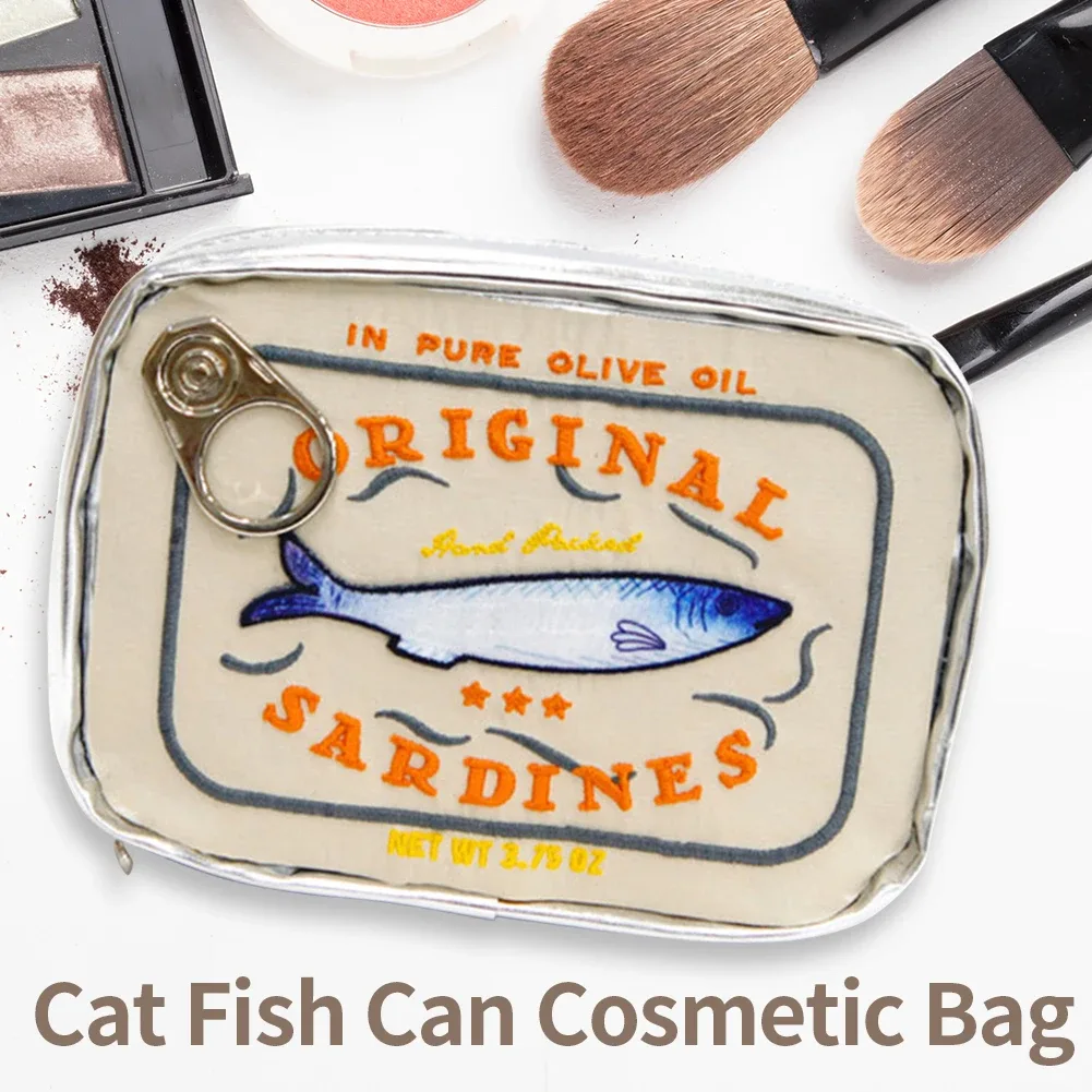 trousse de toilette mignonne portable pour femme, sardines en conserve, sac cosmétique de voyage, multifonction, mode créative, fermeture éclair, week-end, vacances