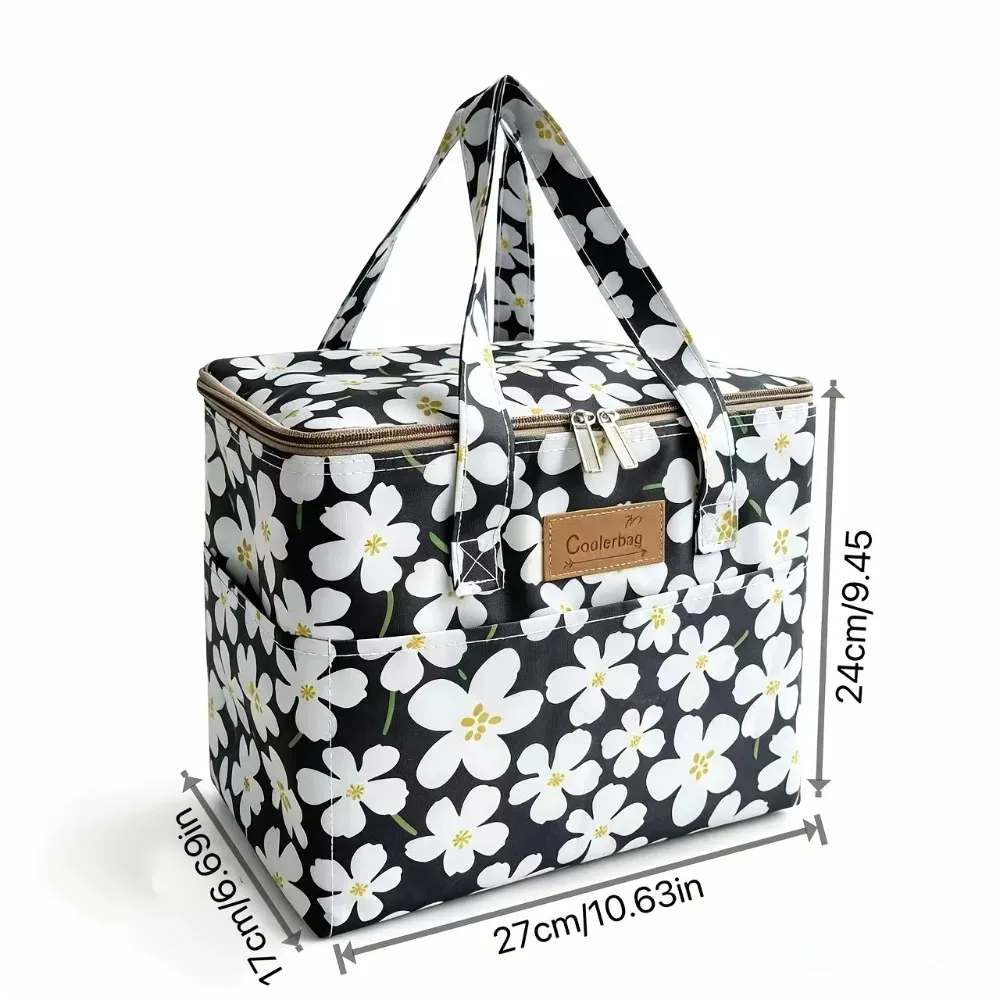 sac isotherme carré portable d'extérieur en tissu oxford imprimé à quatre poches, grande capacité, sac fourre-tout thermique multifonctionnel