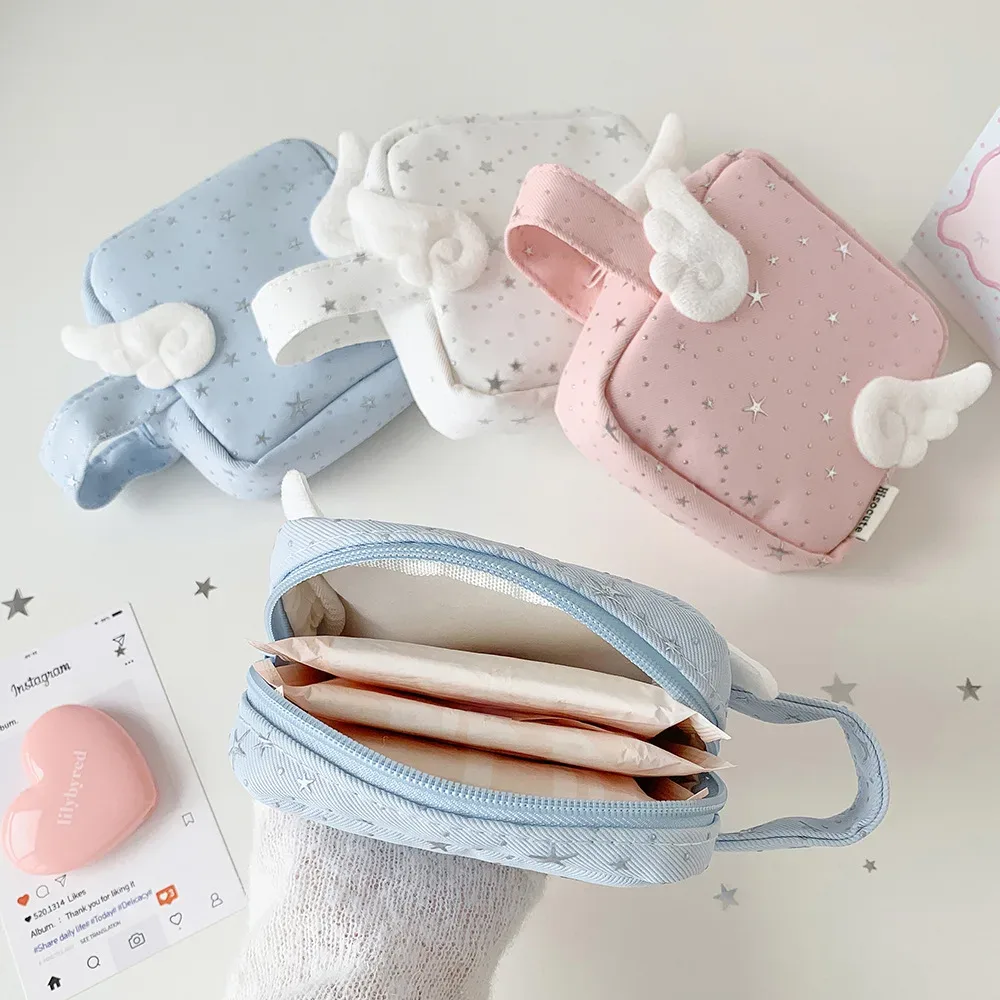 sac de rangement cosmétique portable multi-usage motif ange mignon, trousse de toilette, pochette de rangement pour rouge à lèvres et maquillage pour femmes, sac de voyage à main