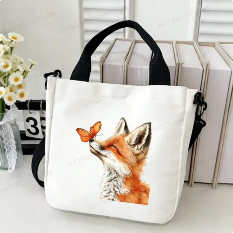 sac à bandoulière en toile motif renard kawaii - sac fourre-tout créatif fantaisie pour femme - sacs à main décontractés légers - sacs de shopping - cadeaux