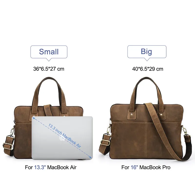 contact's – mallette en cuir véritable pour hommes, sac à main vintage pour ordinateur portable, sac à bandoulière décontracté grande capacité, sacoche pour macbook 13 ''16''