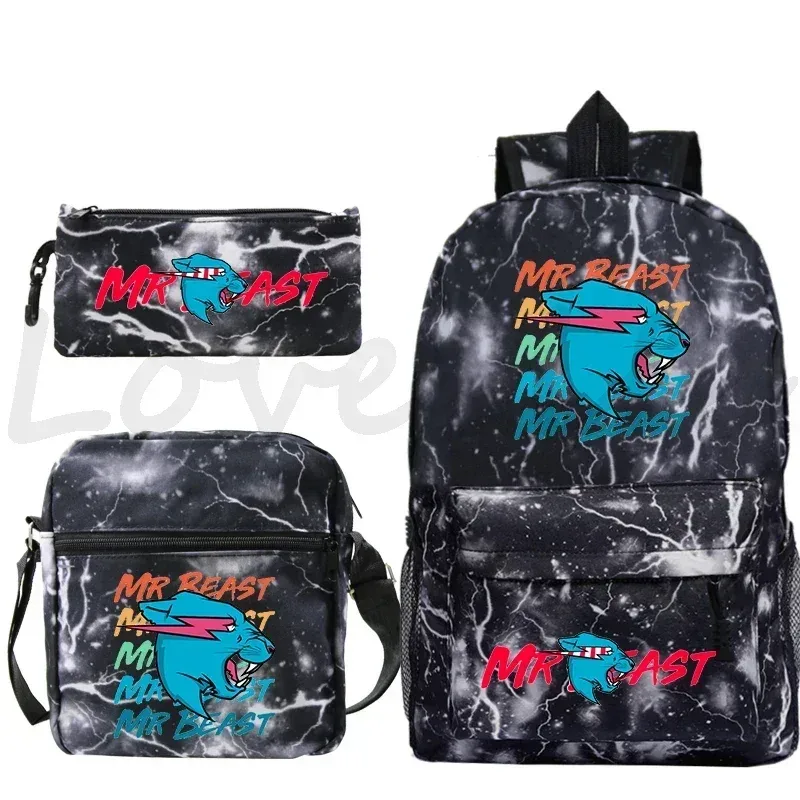 sac à dos d'école mr beast lightning cat pour garçons et filles, sacs d'école 3 pièces/ensemble, sac de voyage, sac à dos imprimé mr beast, mochila pour enfants, cadeau