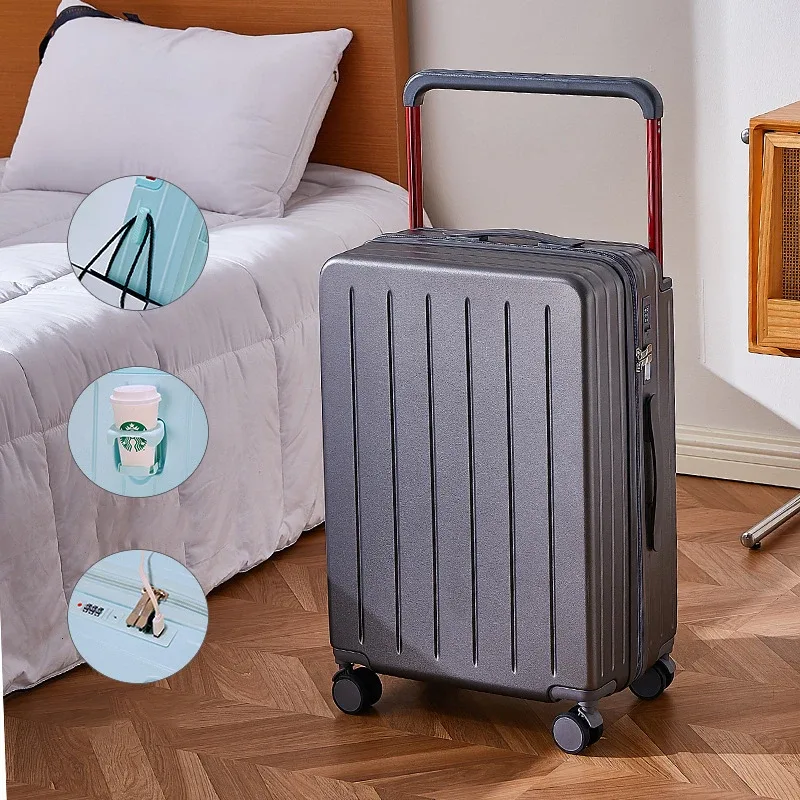 valise de voyage à roulettes avec poignée large de 20, 24 et 26 pouces, fermeture éclair pc, avec porte-gobelet, bagage cabine