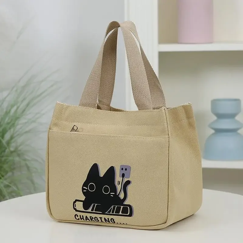 ⚑ sac fourre-tout polyvalent en toile à motif de chat de dessin animé, idéal pour les trajets quotidiens et les repas au bureau
