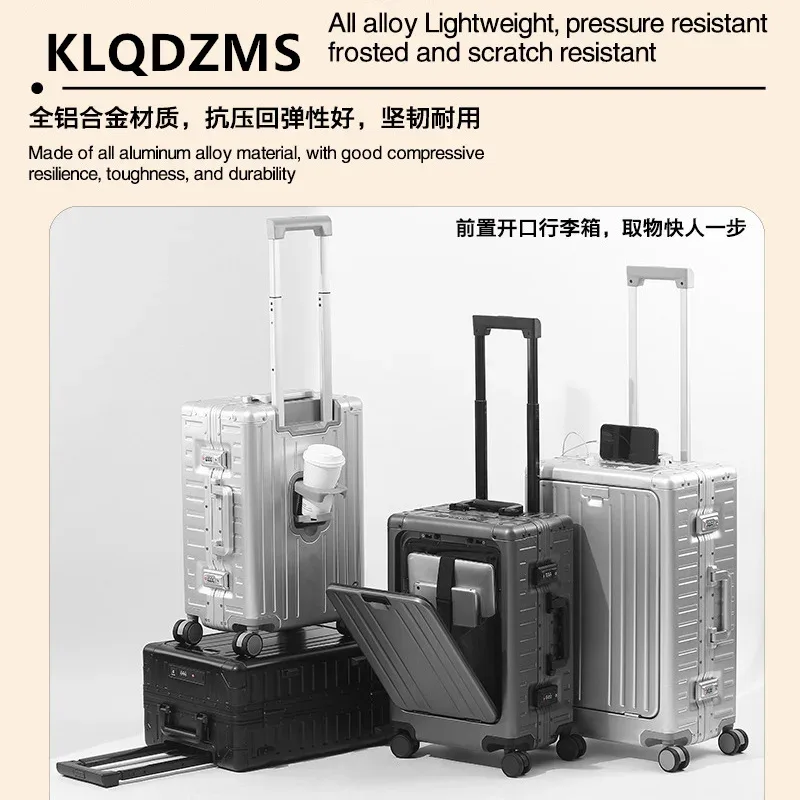 klqdzms valise pour hommes boîte d'embarquement en alliage d'aluminium et de magnésium boîtier de chariot de grande capacité 20 "24 pouces bagage roulant