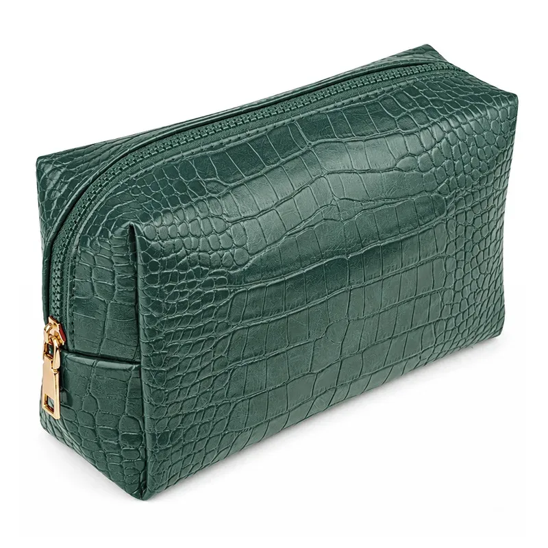 sac de voyage vintage à fermeture éclair grande capacité, motif crocodile, personnalisable avec nom, trousse de maquillage, trousse de toilette personnalisée