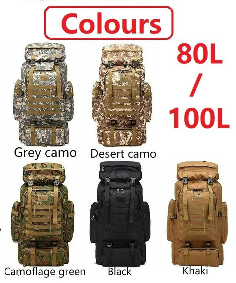 sac à dos de montagne 80l/100l, sac d'escalade, sacs à dos tactiques, grand sac à dos pour la randonnée, le camping et les voyages en plein air
