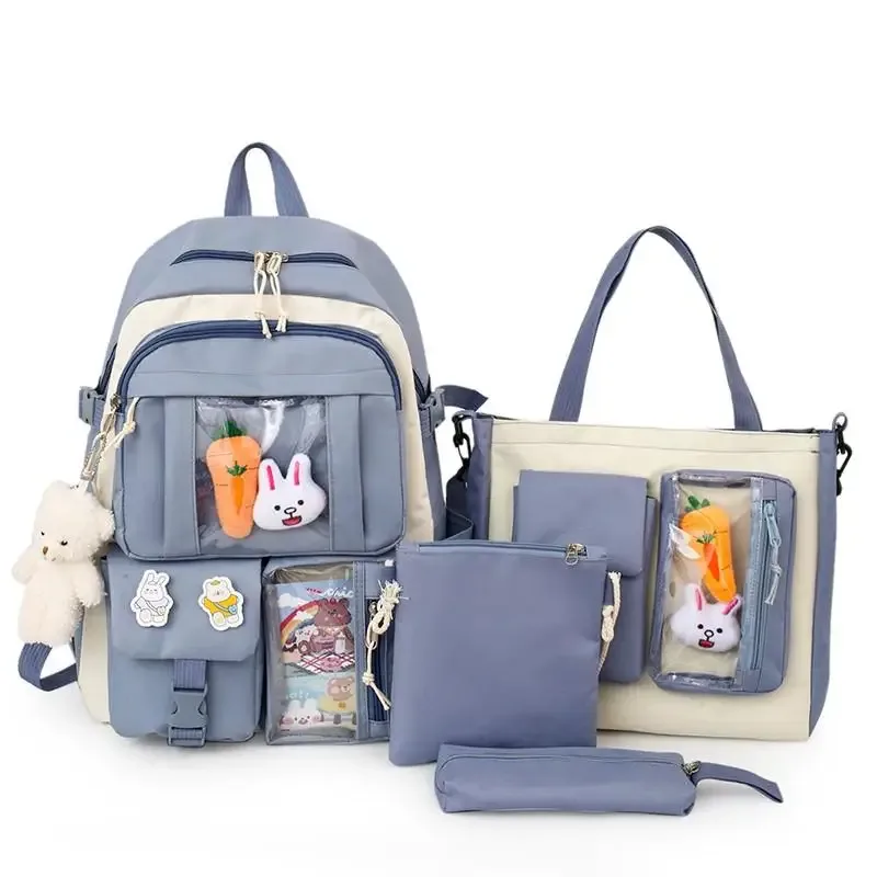 sac à dos d'école kawaii pour enfants, cartable pour femme, sacs d'école pour adolescentes, ensembles de 4 pièces, 138
