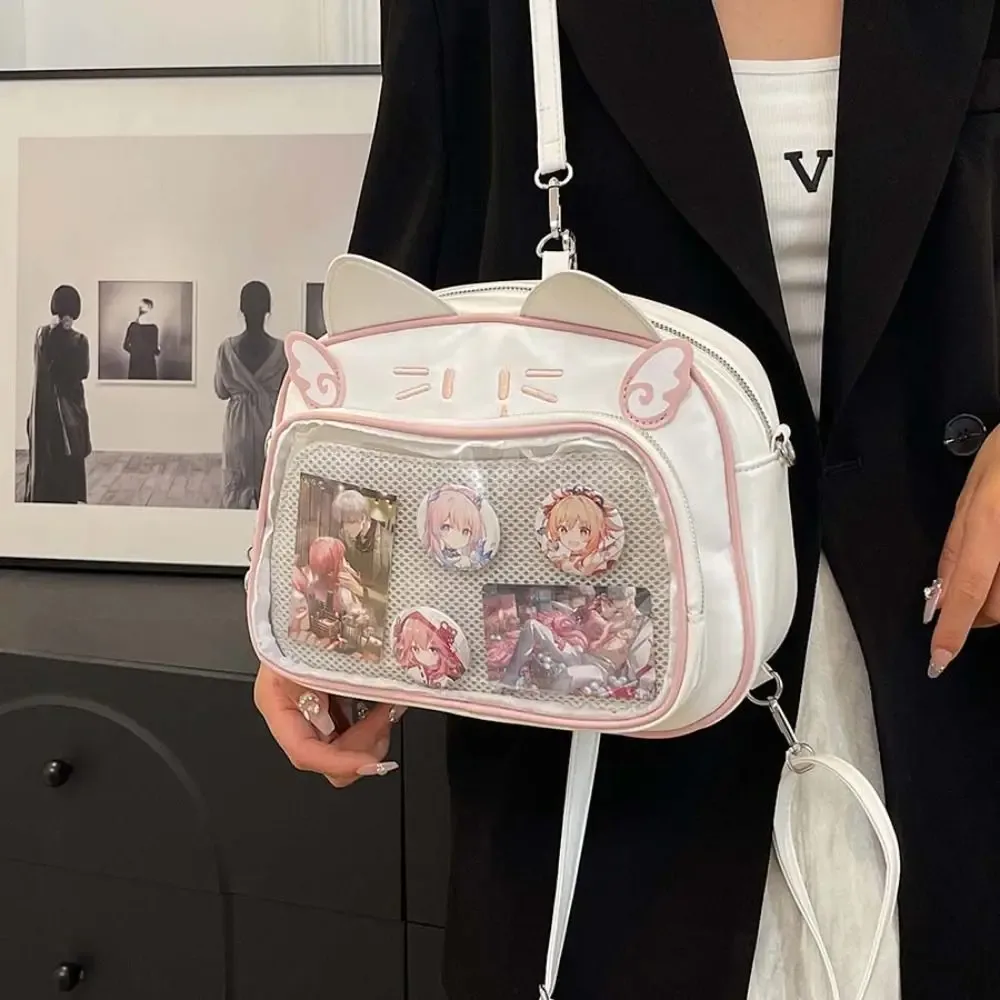sac à fermeture éclair mignon, sac itabag chat kawaii en pu et coton, pochette transparente, portefeuille, sac pour petits objets, sacs à dos de mode, voyage