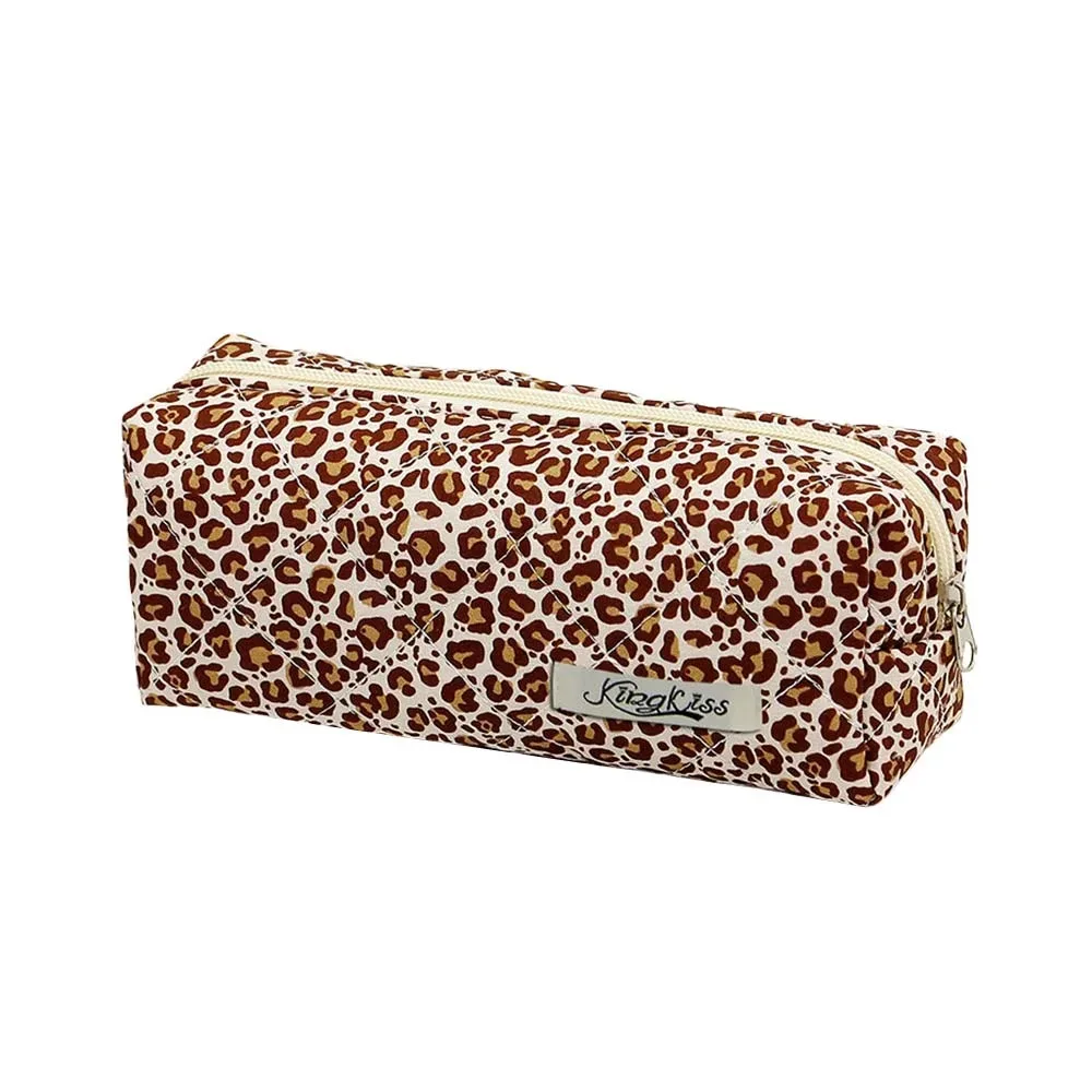 trousse de maquillage matelassée en coton imprimé floral, plusieurs tailles, sac à cosmétiques multifonctionnel imprimé léopard, pochettes à main de voyage